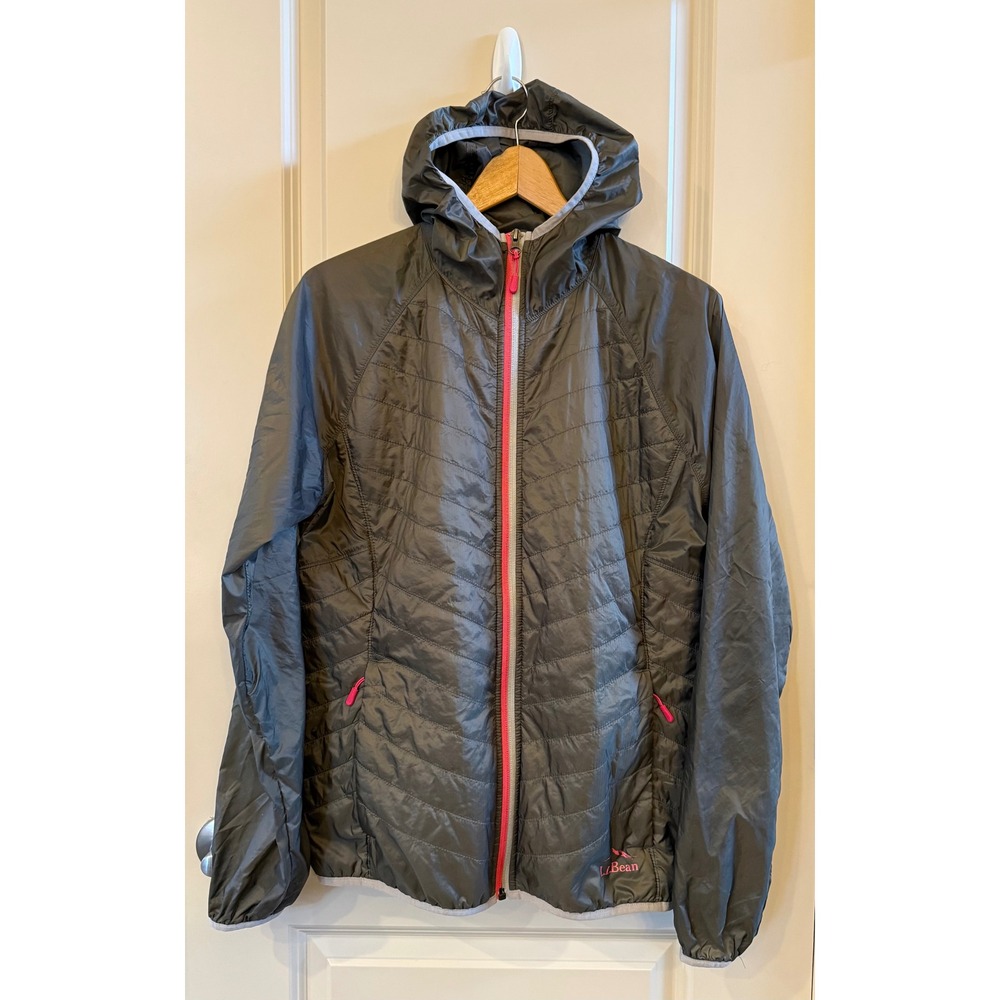 LL Bean Women's Gray & Pink Ultra Lightweight Packable Hooded Jacket Size L
